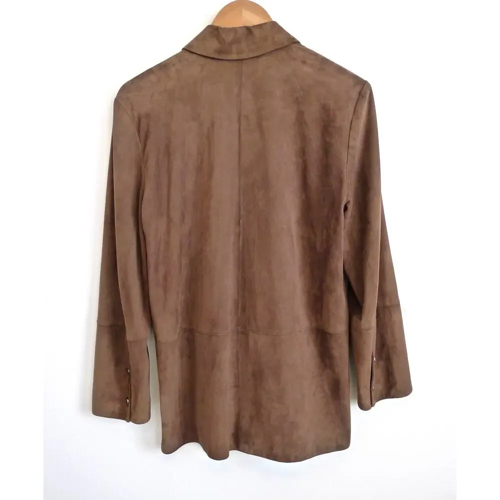 'S MAX MARA Esotico Brown Lamb Leather Suede Shirt Jacket Shacket Saks 4 38 $750 - Picture 8 of 13